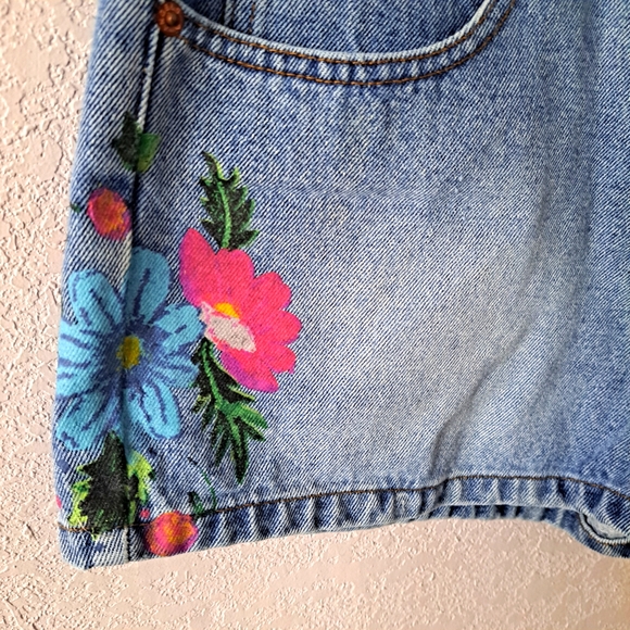 Angels Blue Jean Shorts with Floral Paint Design - Picture 2 of 6